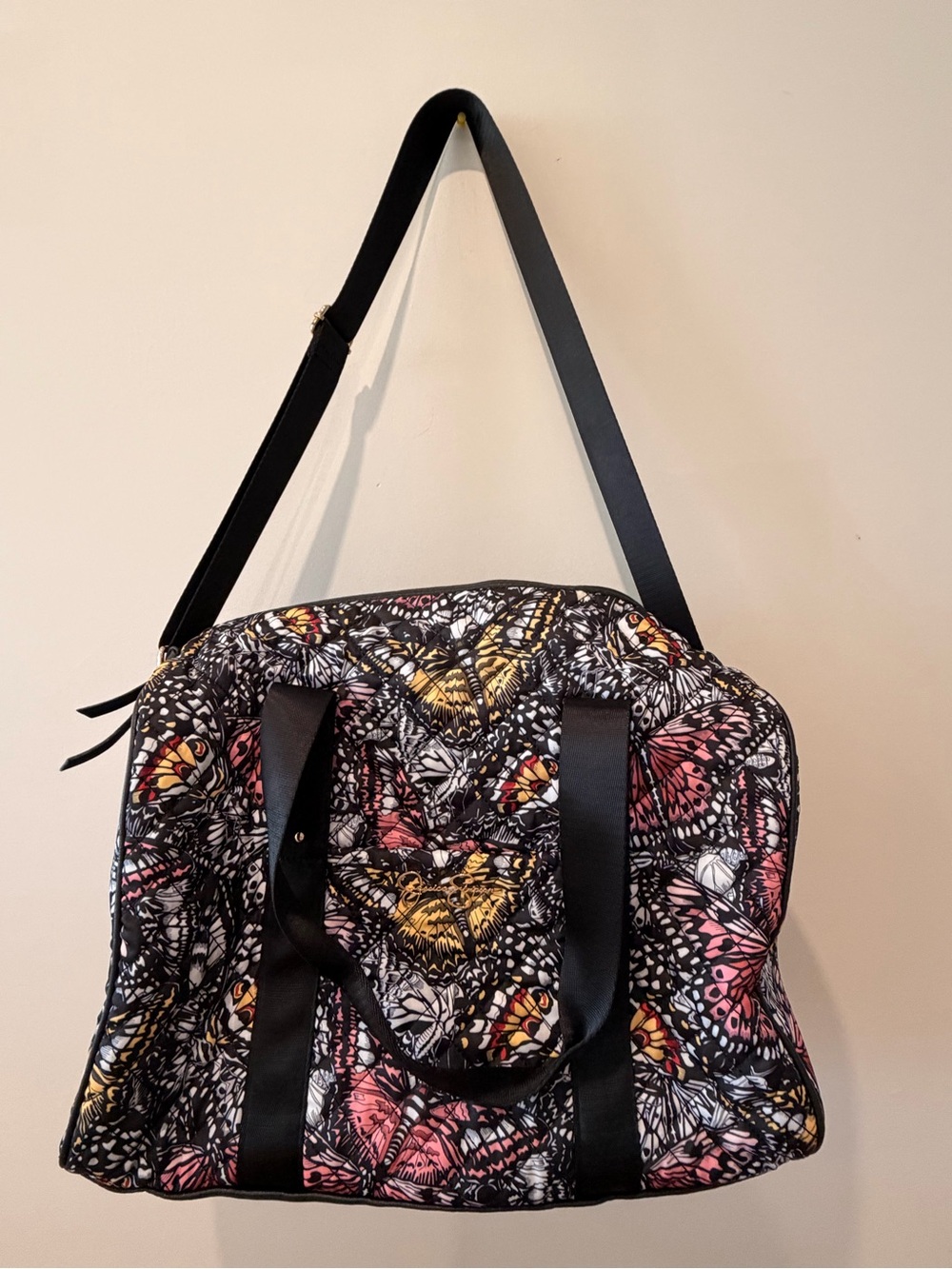 Jessica Simpson Black Butterfly Travel Tote with Pink & Gold Accents